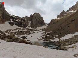 ,   . ,   lake, eastern side of the Tajik Scientists pass, Shakhter peak