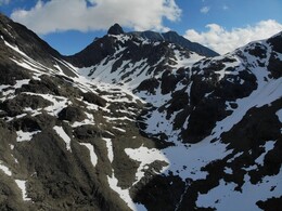 вид с дрона: верховья долины Goverdalen, справа - перевал Круглый, слева - перевал 997м.