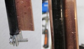 Copper and plastic samples connected together, marks on the upper side