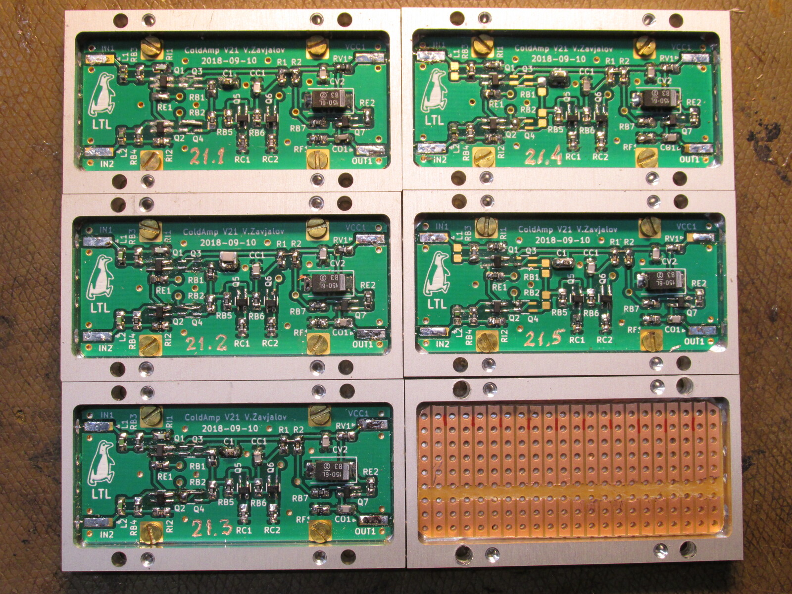 Five boxes with amplifiers and the connection box.