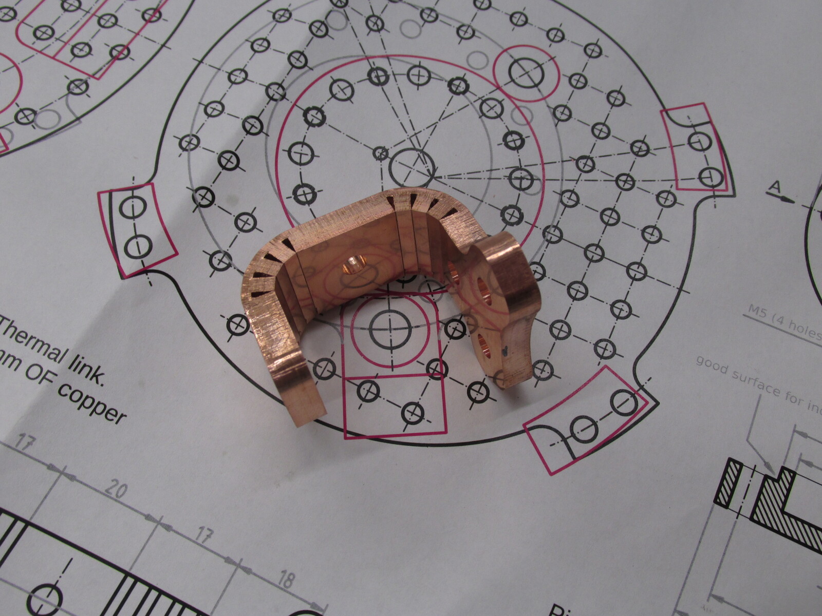 90-degree bending of the thermal link (better to do before annealing)