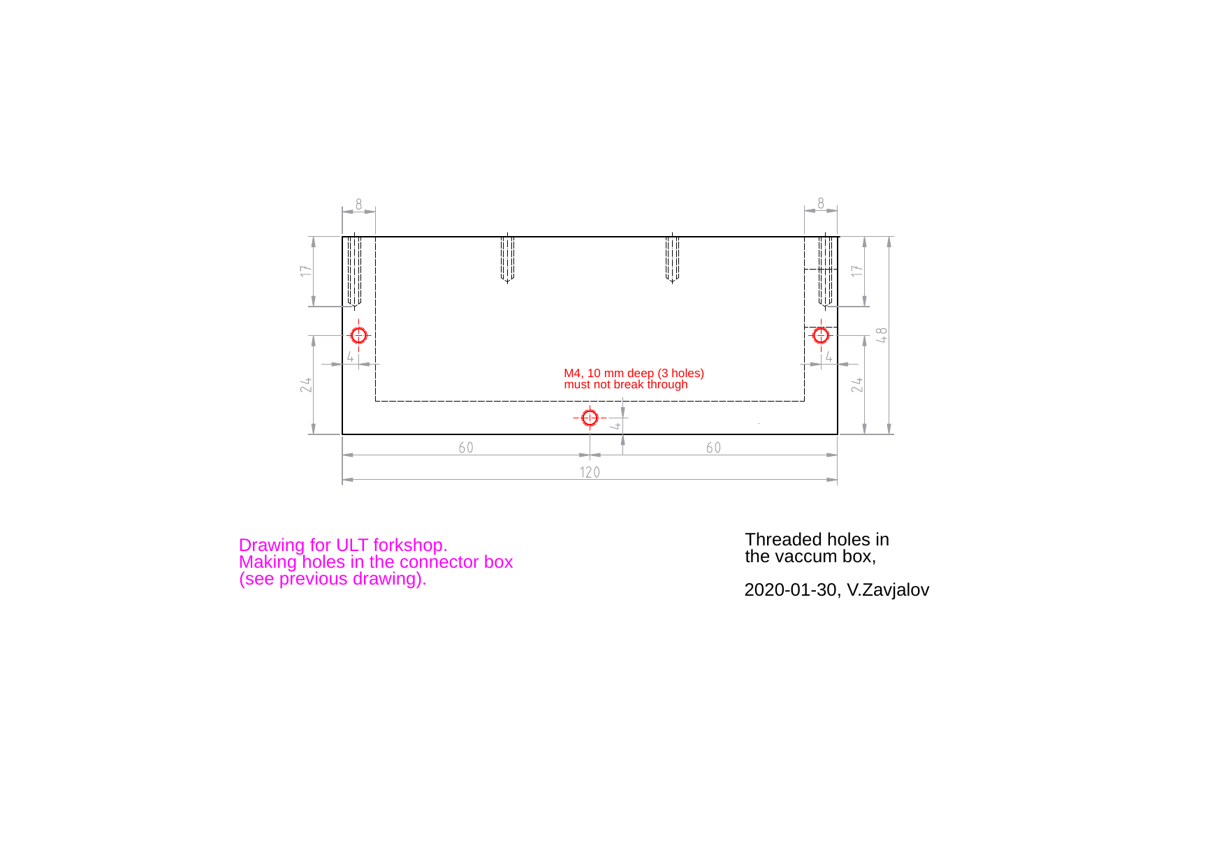 Drilling additional holes, drawing for workshop DXF(conn_box2)