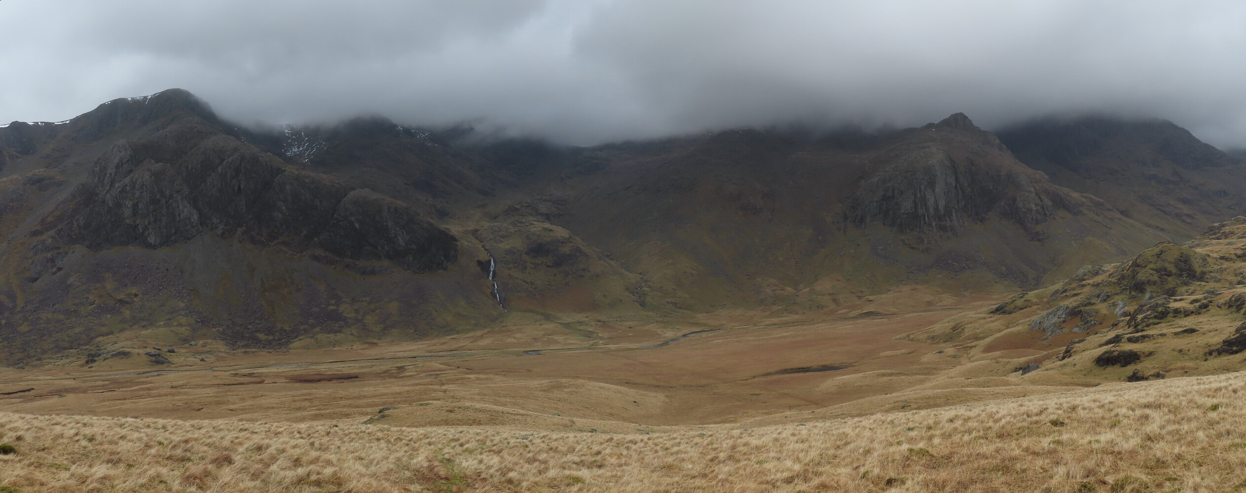 Esk river, Scafell in clouds